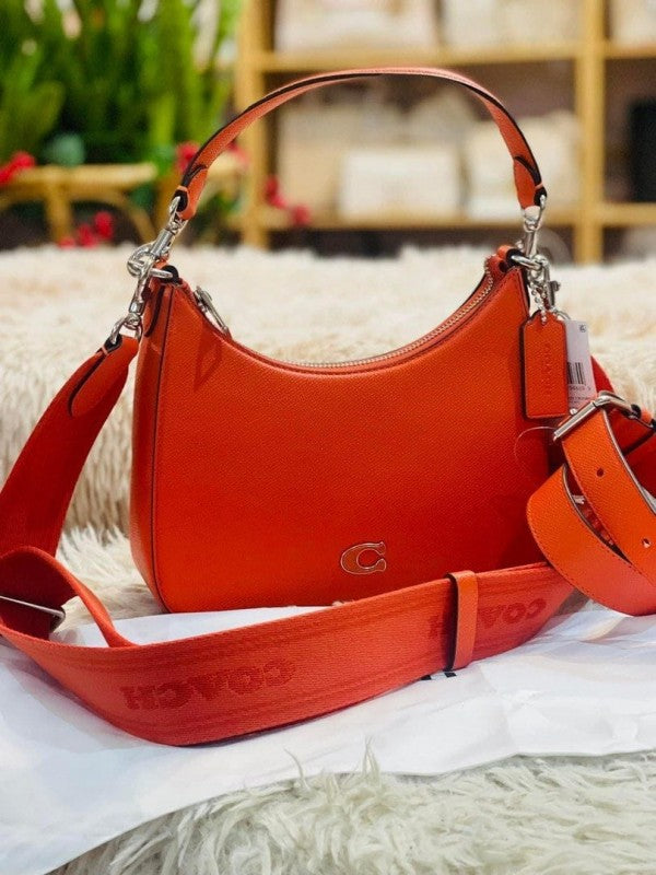 Coach Signature Crossbody Hobo Premium Quality Bag With OG Box & Dust Bag 3 Shoulder Strap (Orange-653)