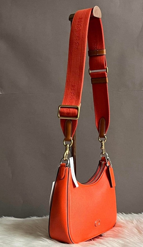 Coach Signature Crossbody Hobo Premium Quality Bag With OG Box & Dust Bag 3 Shoulder Strap (Orange-653)