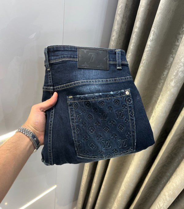 Louis Vuitton Dark Blue Ripped Embossed Pocket Print Imported Denim