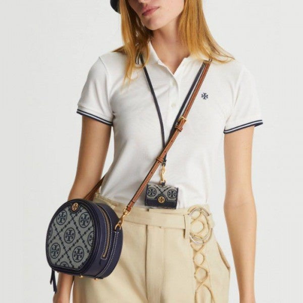 Tory Burch T Monogram Petite Moon Bag With OG Box & Dust Bag (Blue 670)