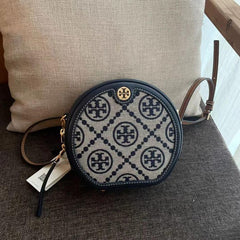 Tory Burch T Monogram Petite Moon Bag With OG Box & Dust Bag (Blue 670)