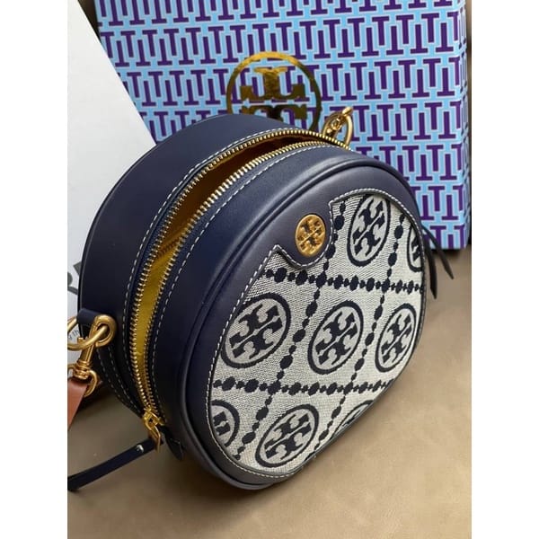 Tory Burch T Monogram Petite Moon Bag With OG Box & Dust Bag (Blue 670)