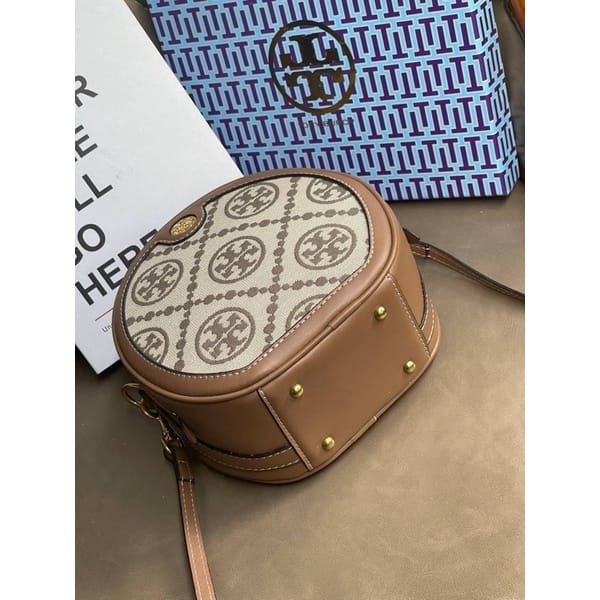 Tory Burch T Monogram Genuine Leather Shoulder Bag With OG Box & Dust Bag & Accessories (Brown Green 201)