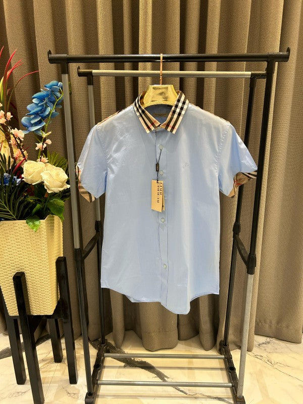 Burberry Collar Half Sleeves Shirt Sky Bluey)