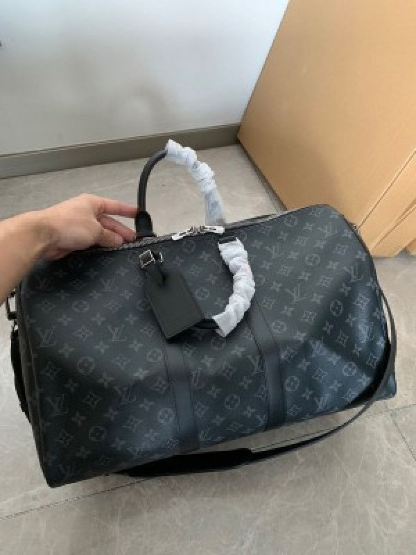 Louis Vuitton Keepall 55 Premium Duffle Bag With Dust Bag Black Flower - M41449