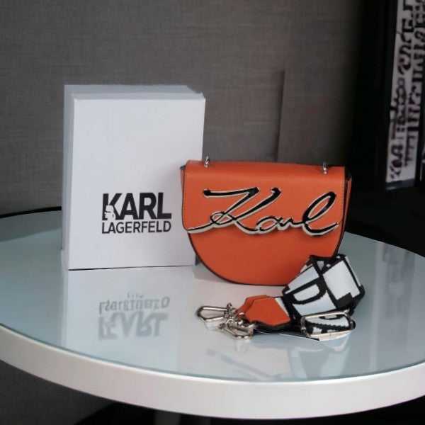 Karl Lagerfeld K Signature Round Cross Body Shoulder Bag With OG Box & Dust Bag (Orange - 628)