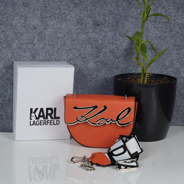 Karl Lagerfeld K Signature Round Cross Body Shoulder Bag With OG Box & Dust Bag (Orange - 628)