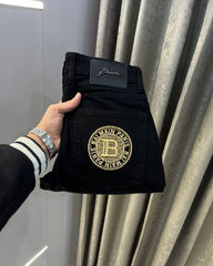 Balmain Paris Black Pocket Embroidery Logo Imported Hypdrflex Denim