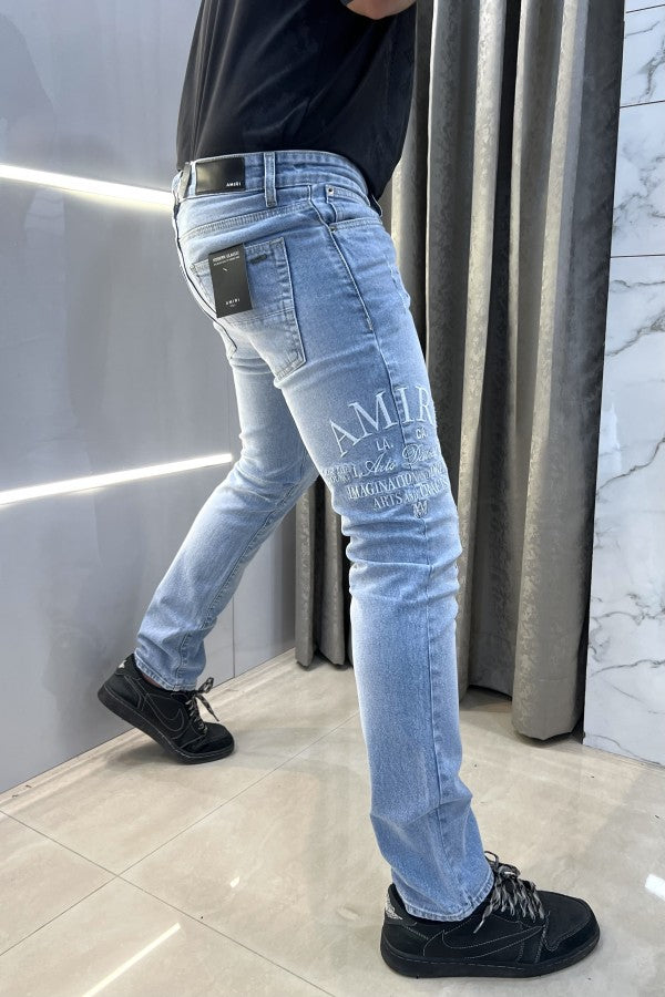 Amiri Sky Blue Embroidery Work Imported Hyperflex Denim