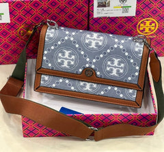 Tory Burch T Monogram Shoulder Bag With Adjustable Strap With OG Box & Dust Bag (Brown 617)