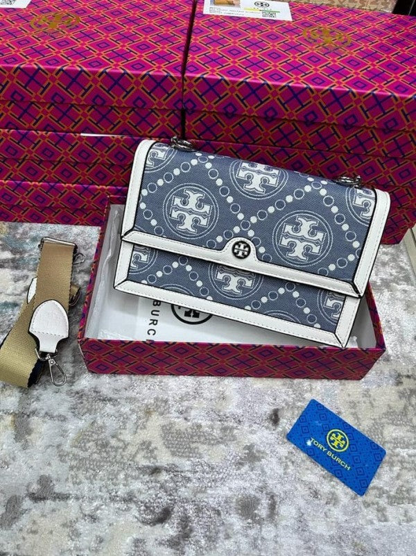 Tory Burch T Monogram Shoulder Bag With Adjustable Strap With OG Box & Dust Bag (White 618)