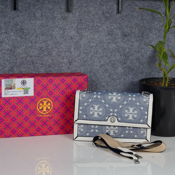 Tory Burch T Monogram Shoulder Bag With Adjustable Strap With OG Box & Dust Bag (White 618)