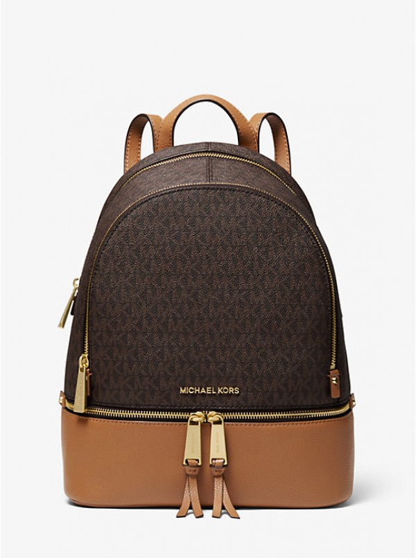 Michael Kors MK Rhea Medium Logo and Pebbled Leather Backpack With Dus Lebrougesind