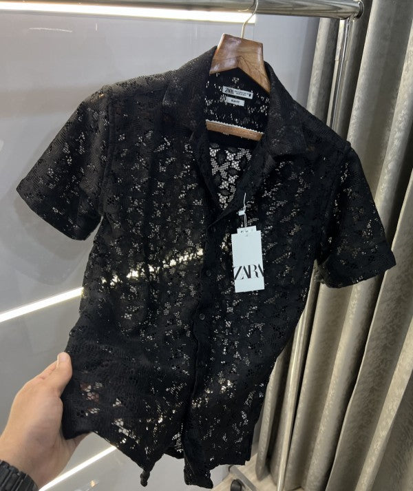 Zara Black Designer Premium Crochet Shirt
