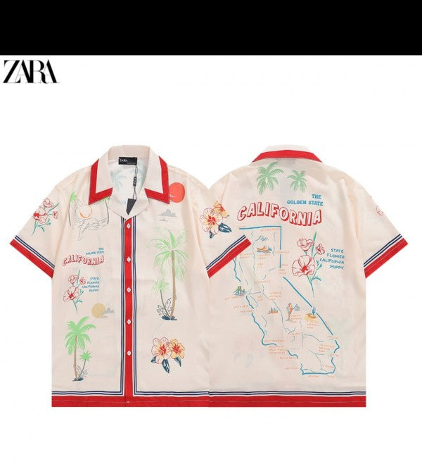 Zara Cream All Over Printed Imported Half Shirt