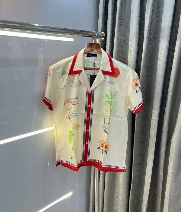 Zara Cream All Over Printed Imported Half Shirt