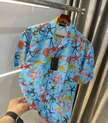 Versace Sky Blue All Over Printed Premium Oversized Shirt
