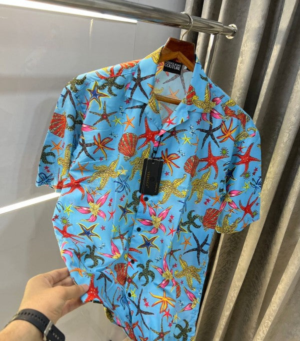 Versace Sky Blue All Over Printed Premium Oversized Shirt