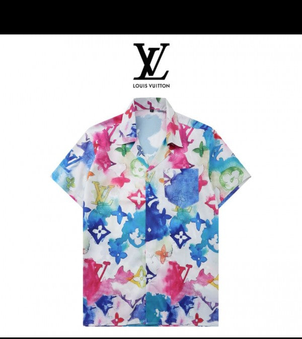 Louis Vuitton White All Over Monogram Printed Imported Half Shirt