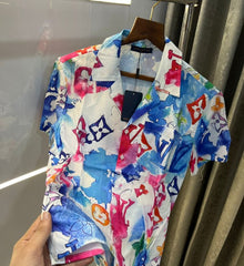 Louis Vuitton White All Over Monogram Printed Imported Half Shirt