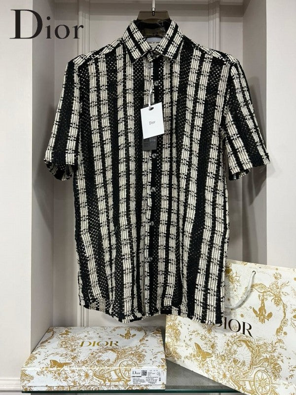 Christian Dior black Checks Design premium crochet shirt