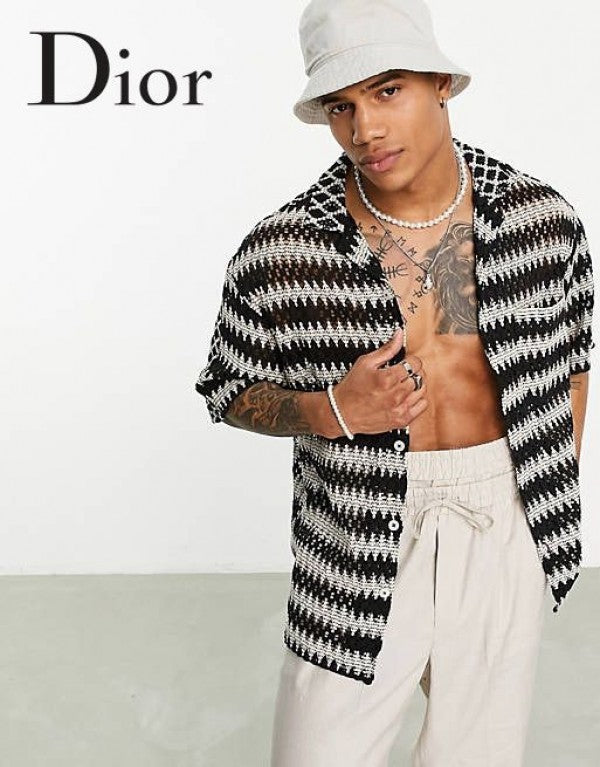Christian Dior Black Zig Zag Premium Crochet Shirt
