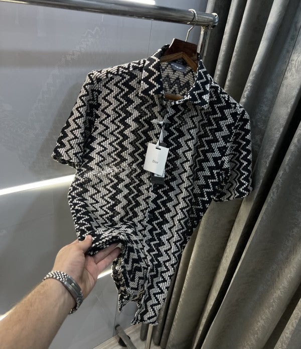 Christian Dior Black Zig Zag Premium Crochet Shirt