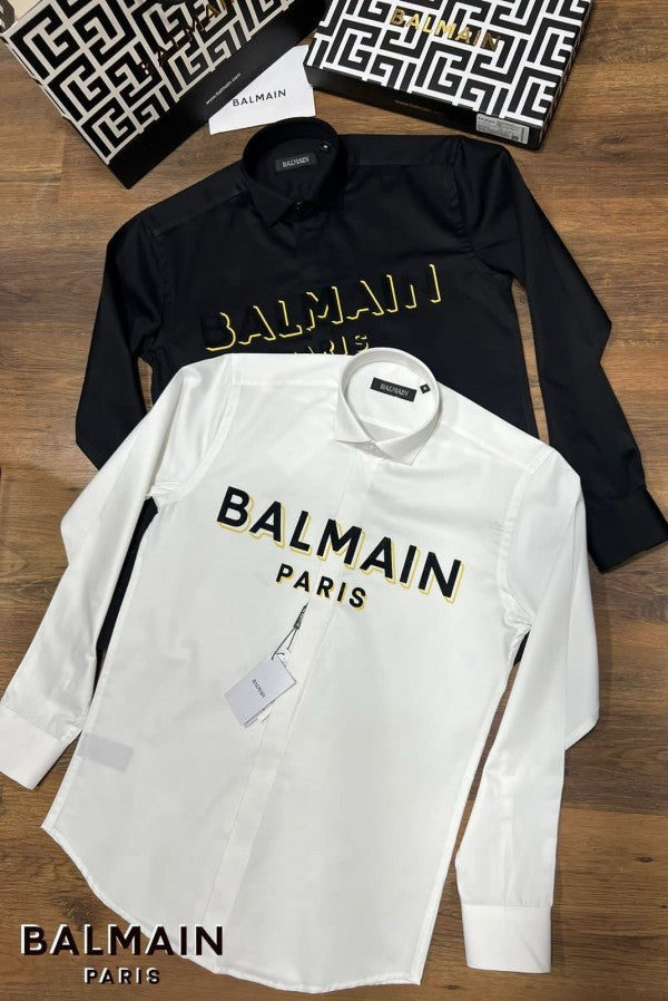 Balmain Paris White Embossed Print Shirt With Premium Box Packing And Carry Bag