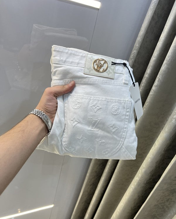 Louis Vuitton White Embossed Monogram Work Imported Premium Denim