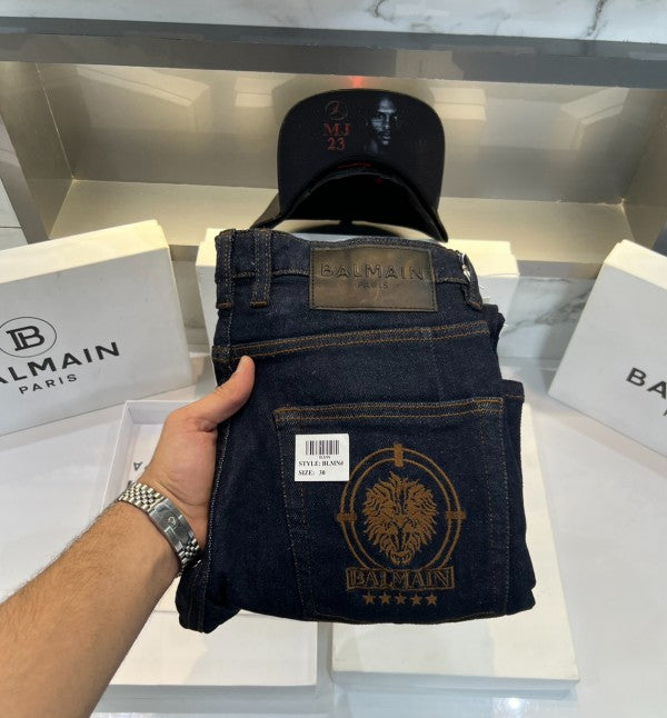 Balmain Paris Navy Blue Embroidery Pocket Logo Imported Denim With Premium Box Packing