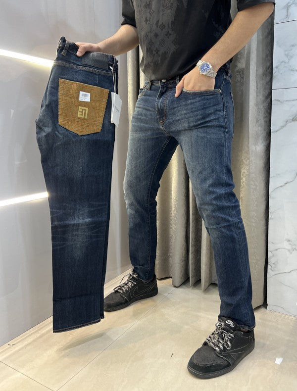 Balmain Paris Blue Embroidery Pocket Imported Hyperflex Denim