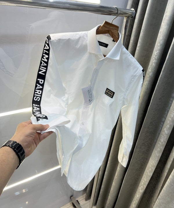 BALMAIN PARIS  White Hand Patch Work Shirt With Premium Box Packing And Carry Bag