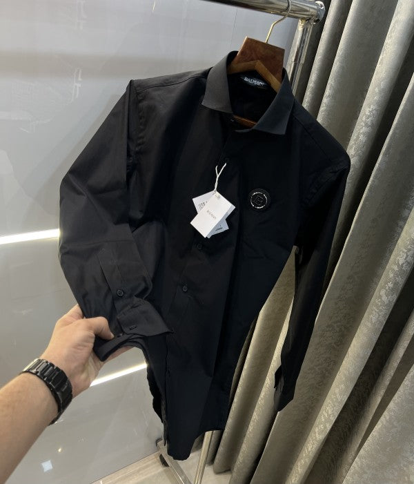 BALMAIN PARIS Paris Black Back Patch Work Shirt With Premium Box Packing And Carry Bag