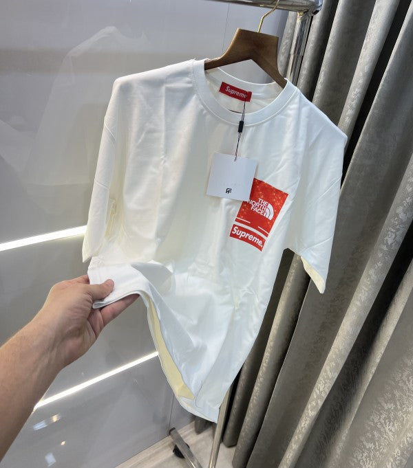 Supreme White Logo Print Imported Oversized T-Shirt