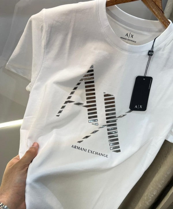 Armani Exchange White Logo Print Imported T-Shirt