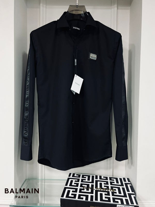BALMAIN PARIS BLACK EMBOSSED PRINTED PREMIUM SHIRT WITH BRAND BOX PACKING AND CARRY BAG 1644