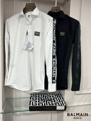 BALMAIN PARIS BLACK EMBOSSED PRINTED PREMIUM SHIRT WITH BRAND BOX PACKING AND CARRY BAG 1644