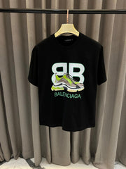 Balenciaga Shoes Print Round Neck T-shirt Black