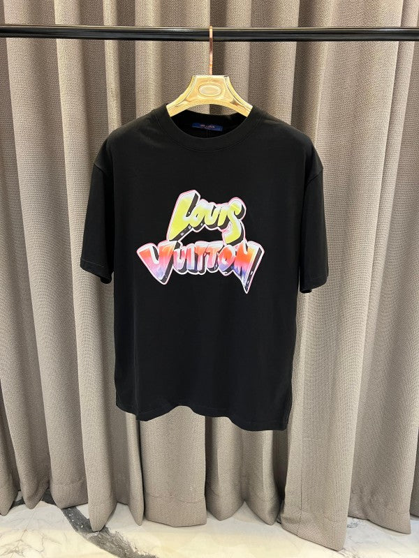 Louis Vuitton Middle Brand Logo Round Neck T-shirt Black