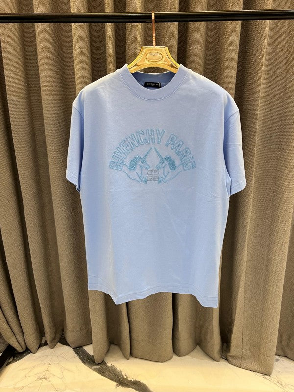 Givenchy Middle Brand Print Round Neck T-shirt Sky Blue