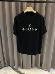 Louis Vuitton Middle Brand Logo Round Neck T-shirt Black