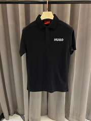 HUGO BOSS CHEST LOGO PRINT POLO T-SHIRT BLACK