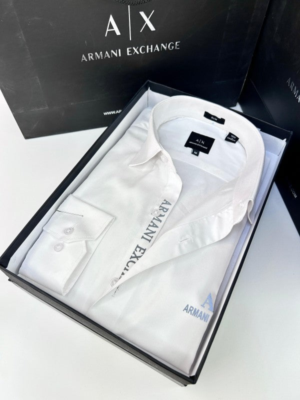 Armani Exchange REFLECTIVE PRINT PREMIUM WHITE SHIRT WITH BRAND BOX PACKING AND CARD CARRY BAG 1444