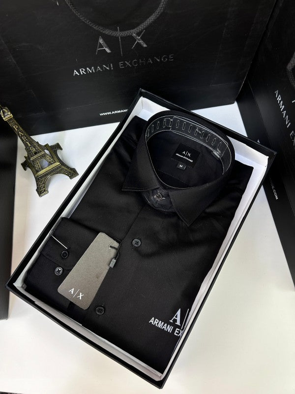 Armani Exchange REFLECTIVE PRINT PREMIUM BLACK SHIRT WITH BRAND BOX PACKING AND CARD CARRY BAG 1444