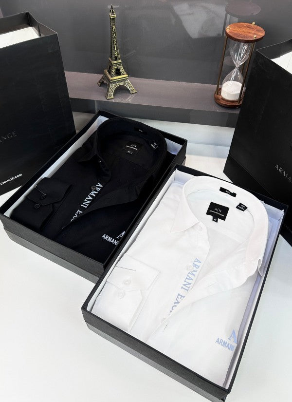 Armani Exchange REFLECTIVE PRINT PREMIUM BLACK SHIRT WITH BRAND BOX PACKING AND CARD CARRY BAG 1444