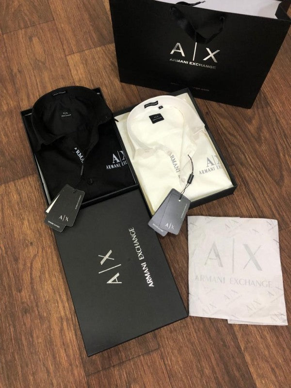 Armani Exchange REFLECTIVE PRINT PREMIUM BLACK SHIRT WITH BRAND BOX PACKING AND CARD CARRY BAG 1444