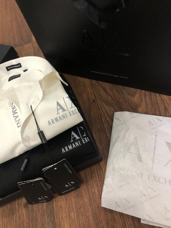 Armani Exchange REFLECTIVE PRINT PREMIUM BLACK SHIRT WITH BRAND BOX PACKING AND CARD CARRY BAG 1444