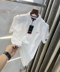 Tommy Hilfiger White Embroidery Logo Premium Classic Polo T-Shirt