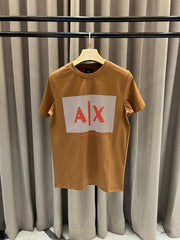 Armani Exchange Middle Brand Print Round Neck T-shirt Brown