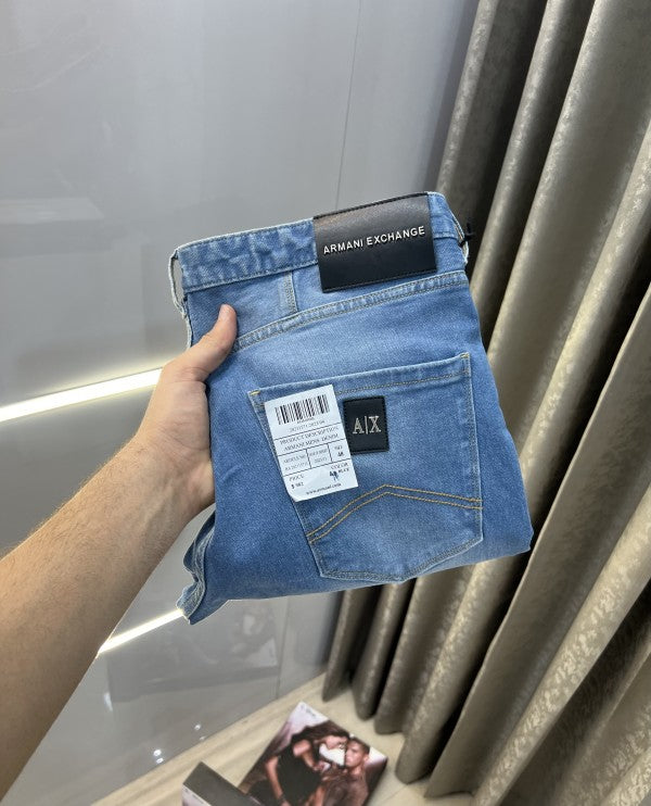 Armani Exchange Sky Blue Logo Patch Imported Hyperflex Denim